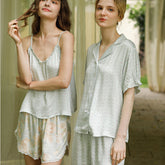 Green Bud Floral Short Sleeve Pyjama Set – Viscose - NOIRPYJAMA